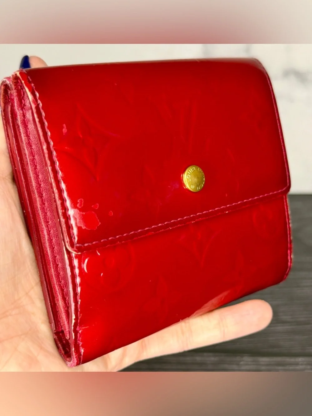 Louis Vuitton Monogram Vernis Red Compact Wallet | TH1018 | Patent Leather